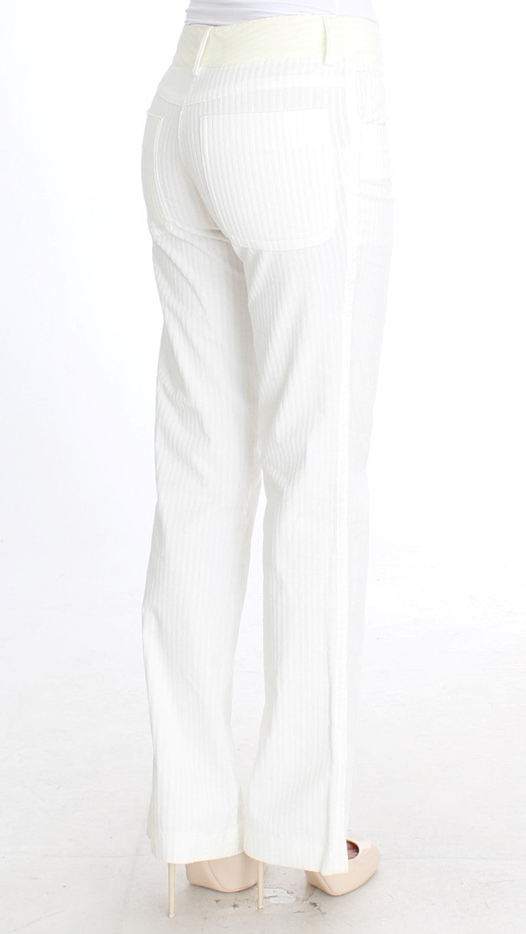 Ermanno Scervino Chic White Striped Straight Fit Pants IT42 | M