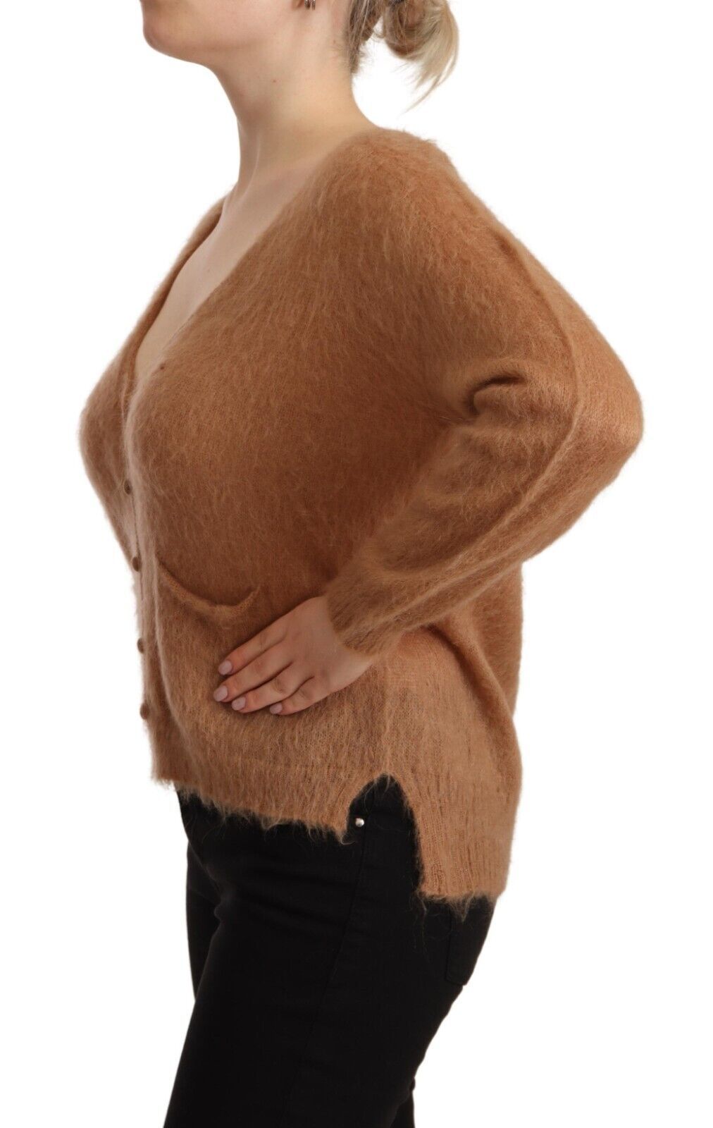 PINK MEMORIES Chic Brown Knit Cardigan with Front Button Closure IT42 | M