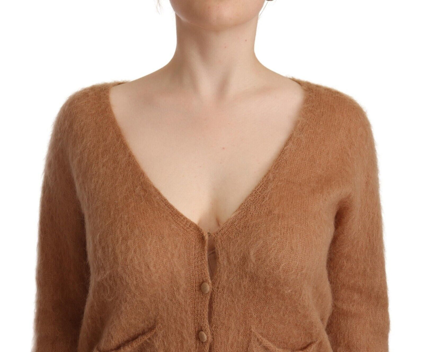 PINK MEMORIES Chic Brown Knit Cardigan with Front Button Closure IT42 | M