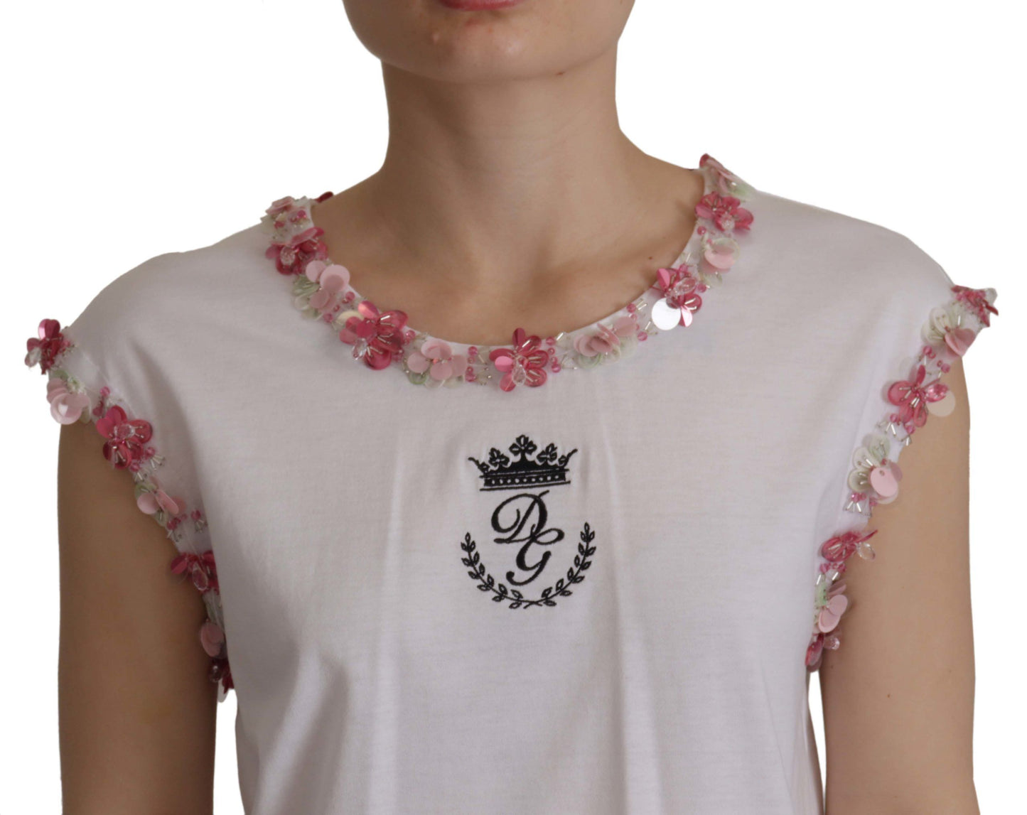 Dolce & Gabbana Chic Sequined Crown Tank Top T-Shirt IT38 / XS