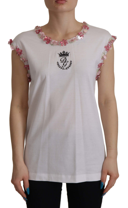 Dolce & Gabbana Chic Sequined Crown Tank Top T-Shirt IT38 / XS