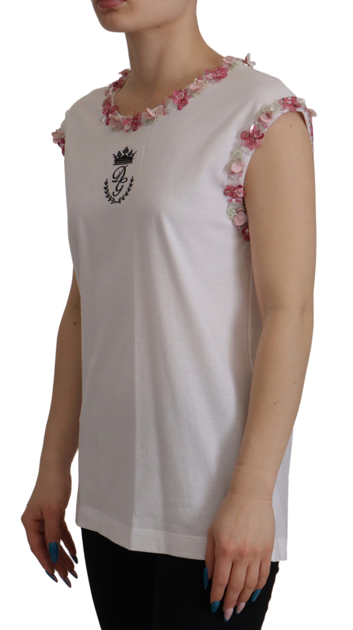 Dolce & Gabbana Chic Sequined Crown Tank Top T-Shirt IT38 / XS