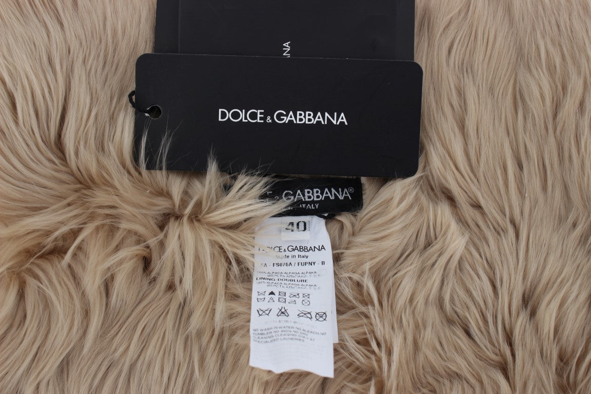 Dolce & Gabbana Elegant Alpaca Fur Shoulder Wrap in Beige IT40 | XS