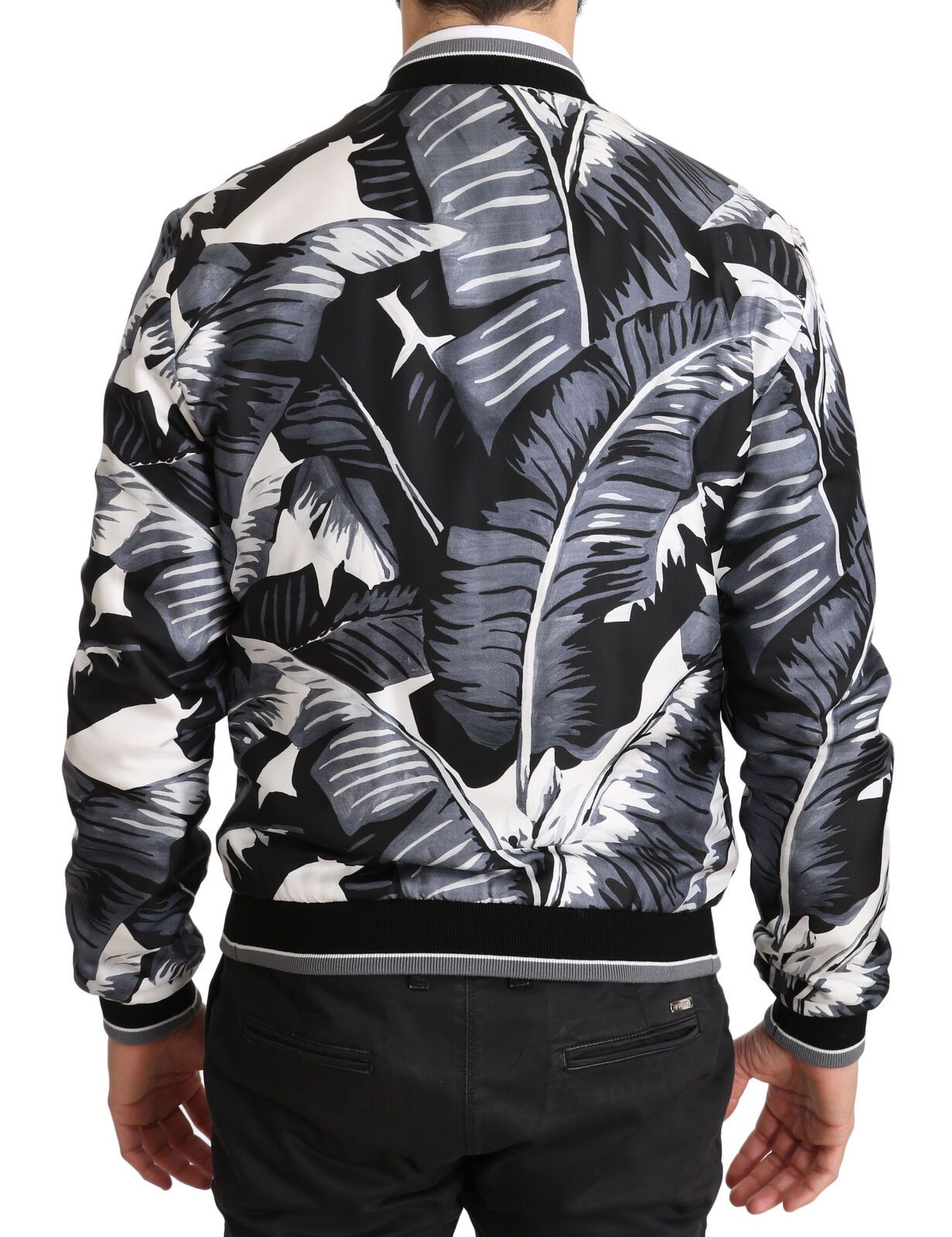 Dolce & Gabbana Elegant Banana Leaf Print Silk Bomber Jacket IT50 / L