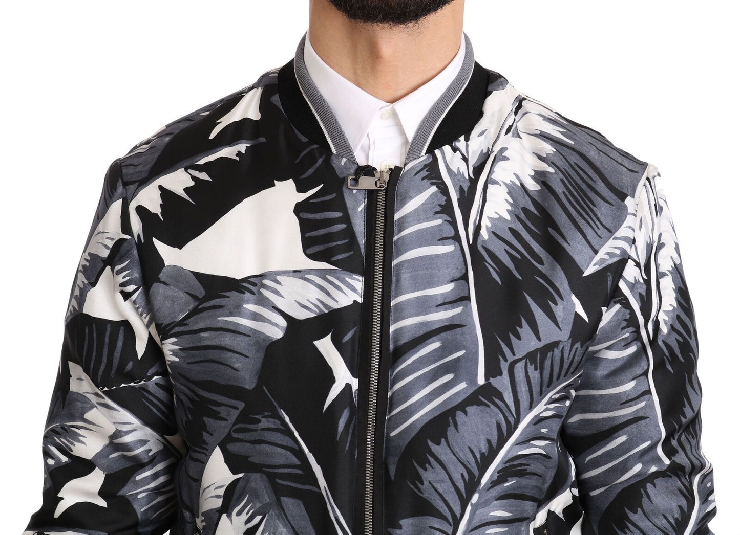 Dolce & Gabbana Elegant Banana Leaf Print Silk Bomber Jacket IT50 / L