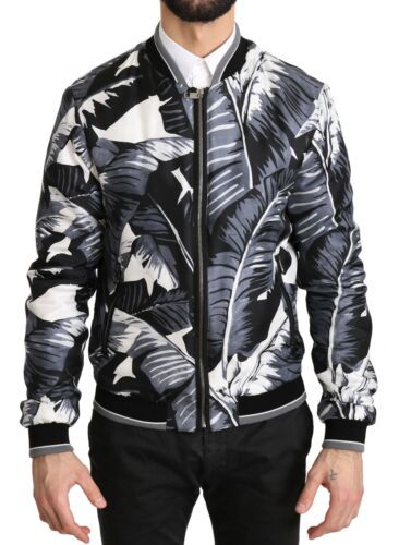 Dolce & Gabbana Elegant Banana Leaf Print Silk Bomber Jacket IT50 / L