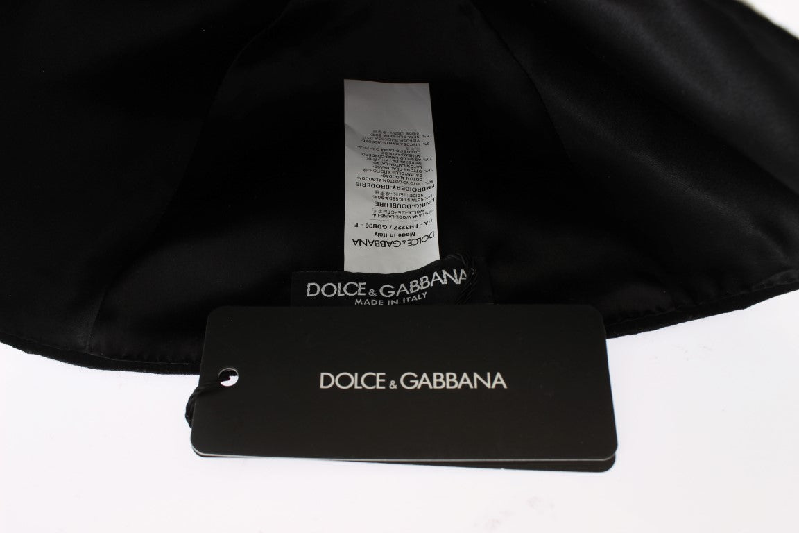 Dolce & Gabbana Elegant Black Floral Wool Cloche Hat