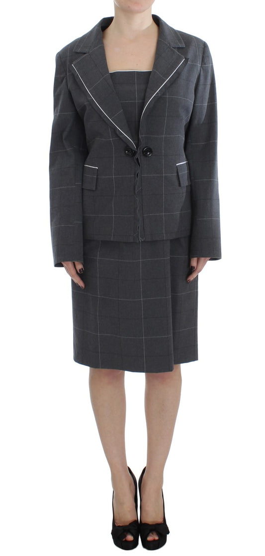 BENCIVENGA Elegant Gray Checkered Sheath Suit Set IT50 | XXL