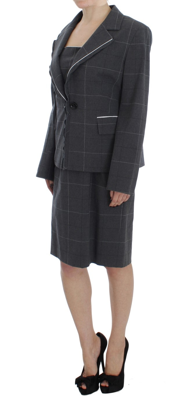 BENCIVENGA Elegant Gray Checkered Sheath Suit Set IT50 | XXL