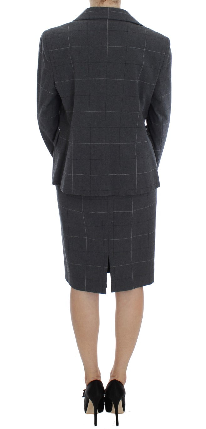 BENCIVENGA Elegant Gray Checkered Sheath Suit Set IT50 | XXL