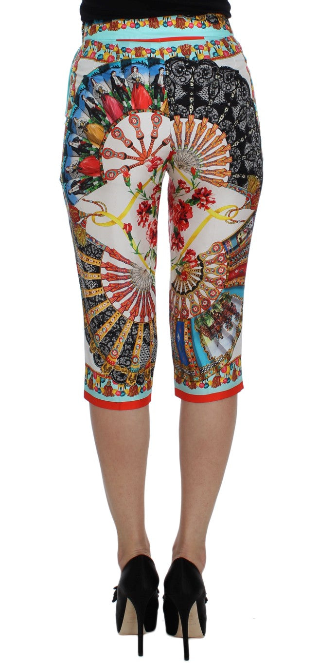 Dolce & Gabbana Multicolor Majolica Silk Capri Pants IT38 | XS