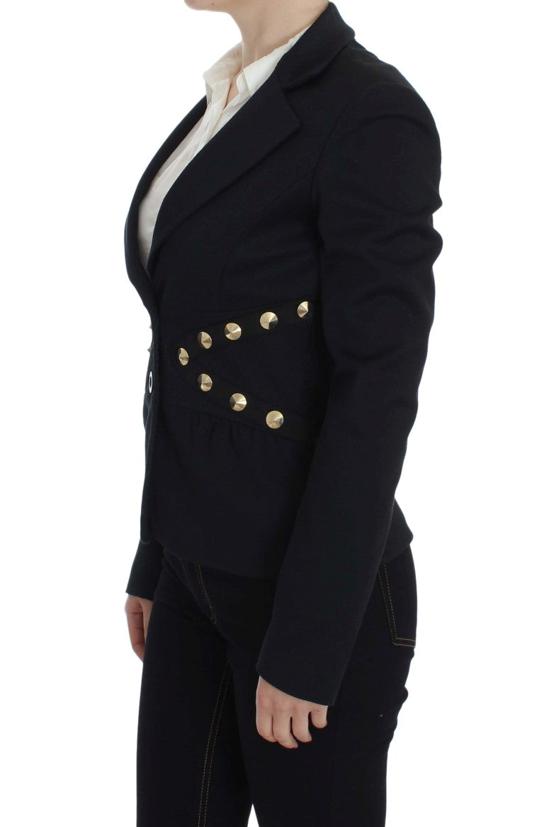 Exte Chic Black Stretch Blazer with Gold Button Detail IT44 | L