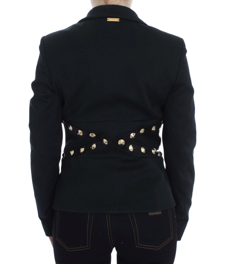 Exte Chic Black Stretch Blazer with Gold Button Detail IT44 | L