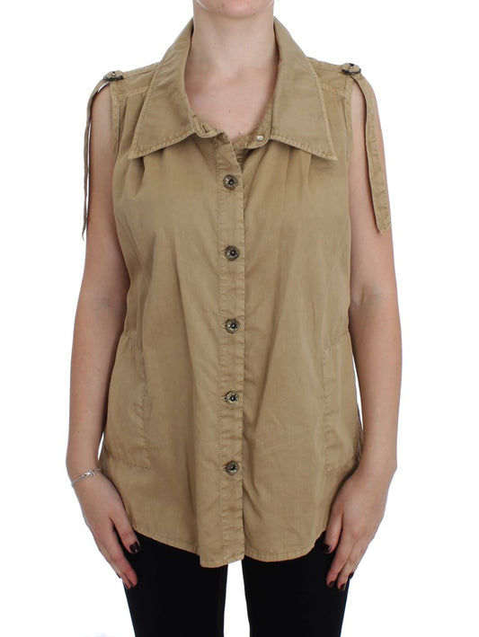 PLEIN SUD Beige Sleeveless Cotton Blouse IT42 | S