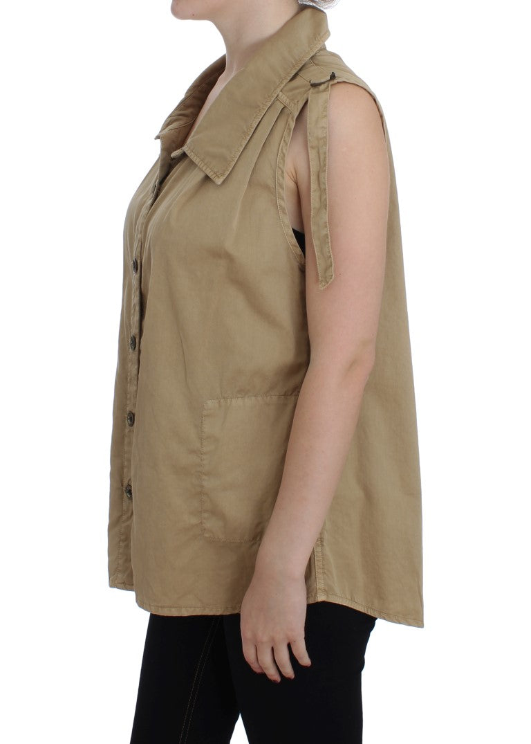 PLEIN SUD Beige Sleeveless Cotton Blouse IT42 | S