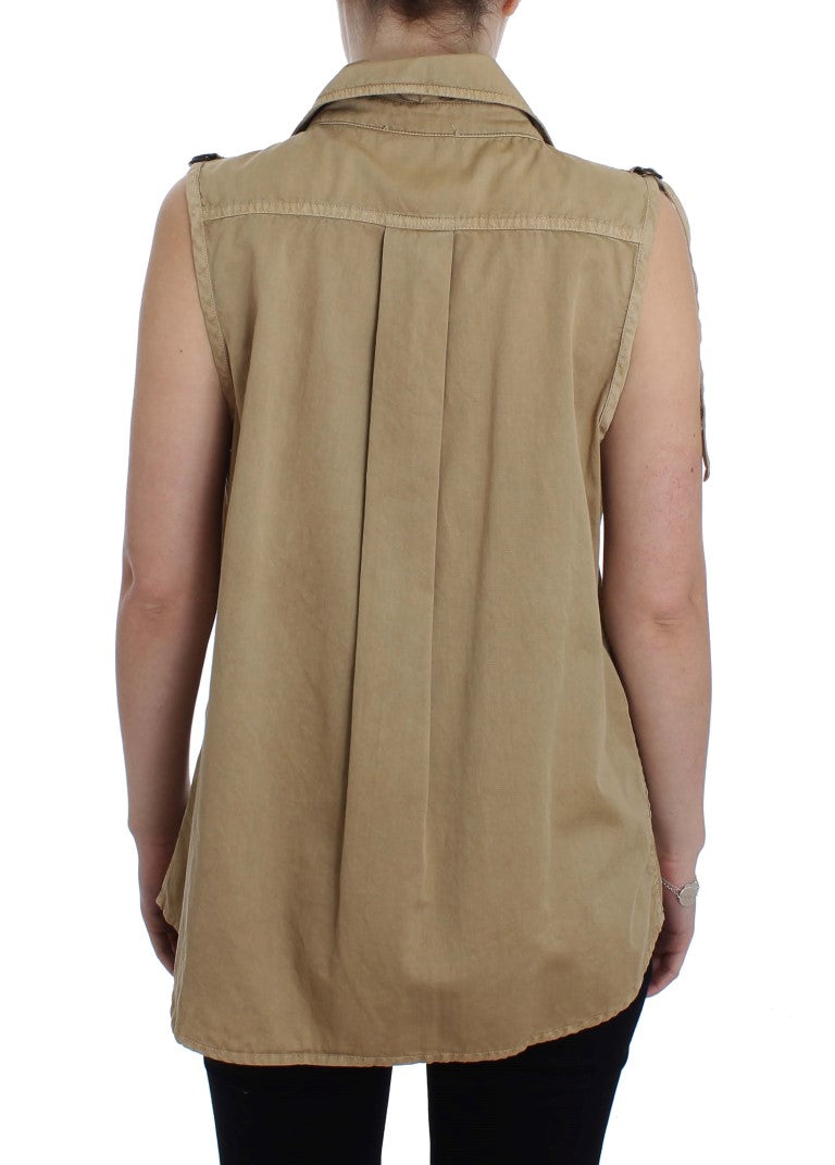 PLEIN SUD Beige Sleeveless Cotton Blouse IT42 | S