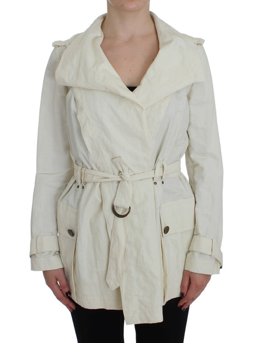 PLEIN SUD Elegant White Wrap Trench Jacket IT42 | S