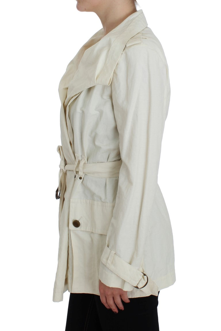 PLEIN SUD Elegant White Wrap Trench Jacket IT42 | S