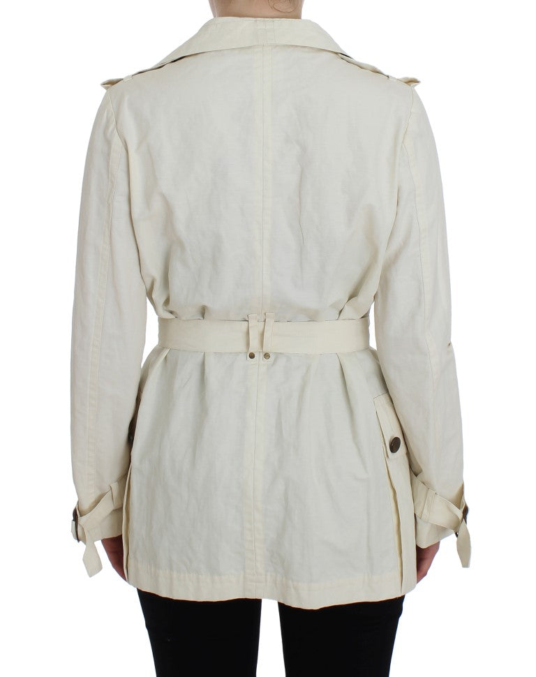 PLEIN SUD Elegant White Wrap Trench Jacket IT42 | S