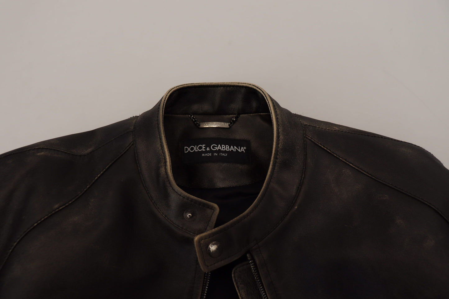 Dolce & Gabbana Elegant Black Leather Jacket with Silver Details IT54 / XXL