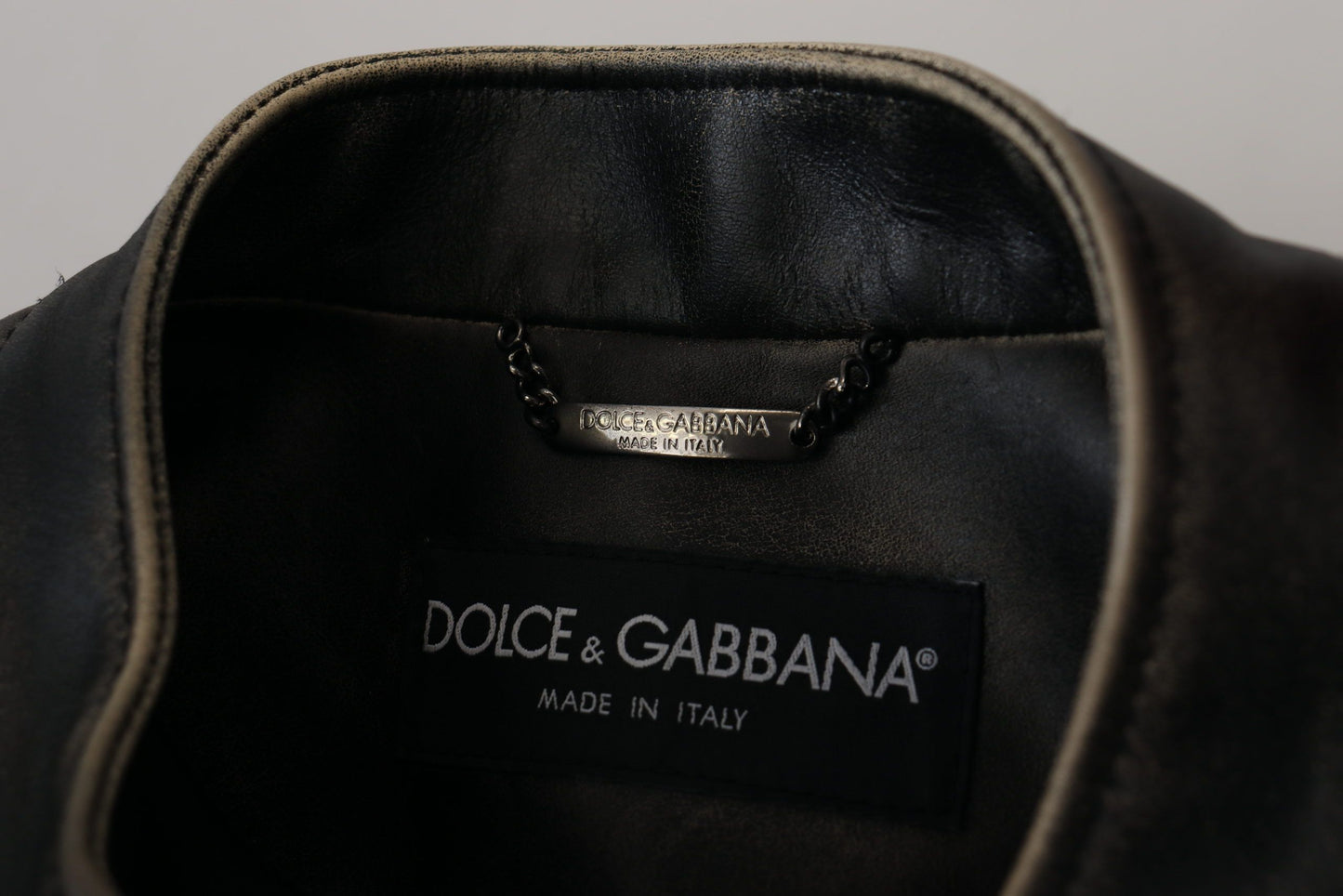 Dolce & Gabbana Elegant Black Leather Jacket with Silver Details IT54 / XXL