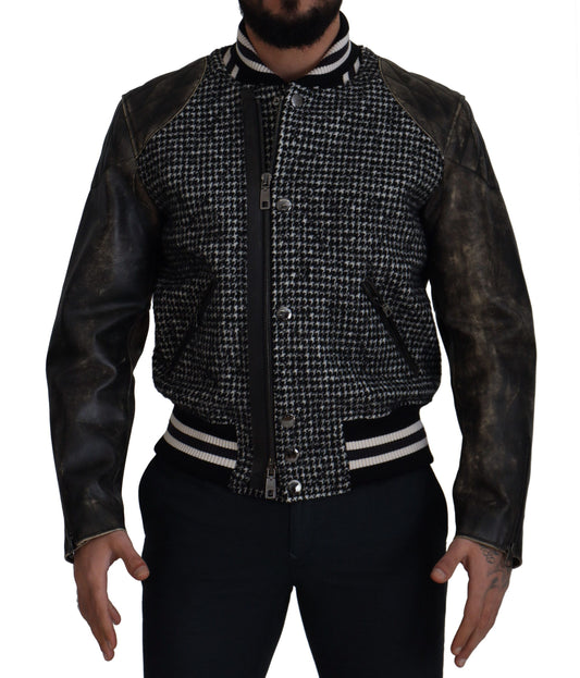 Dolce & Gabbana Multicolor Houndstooth Leather Bomber Jacket IT52 / L