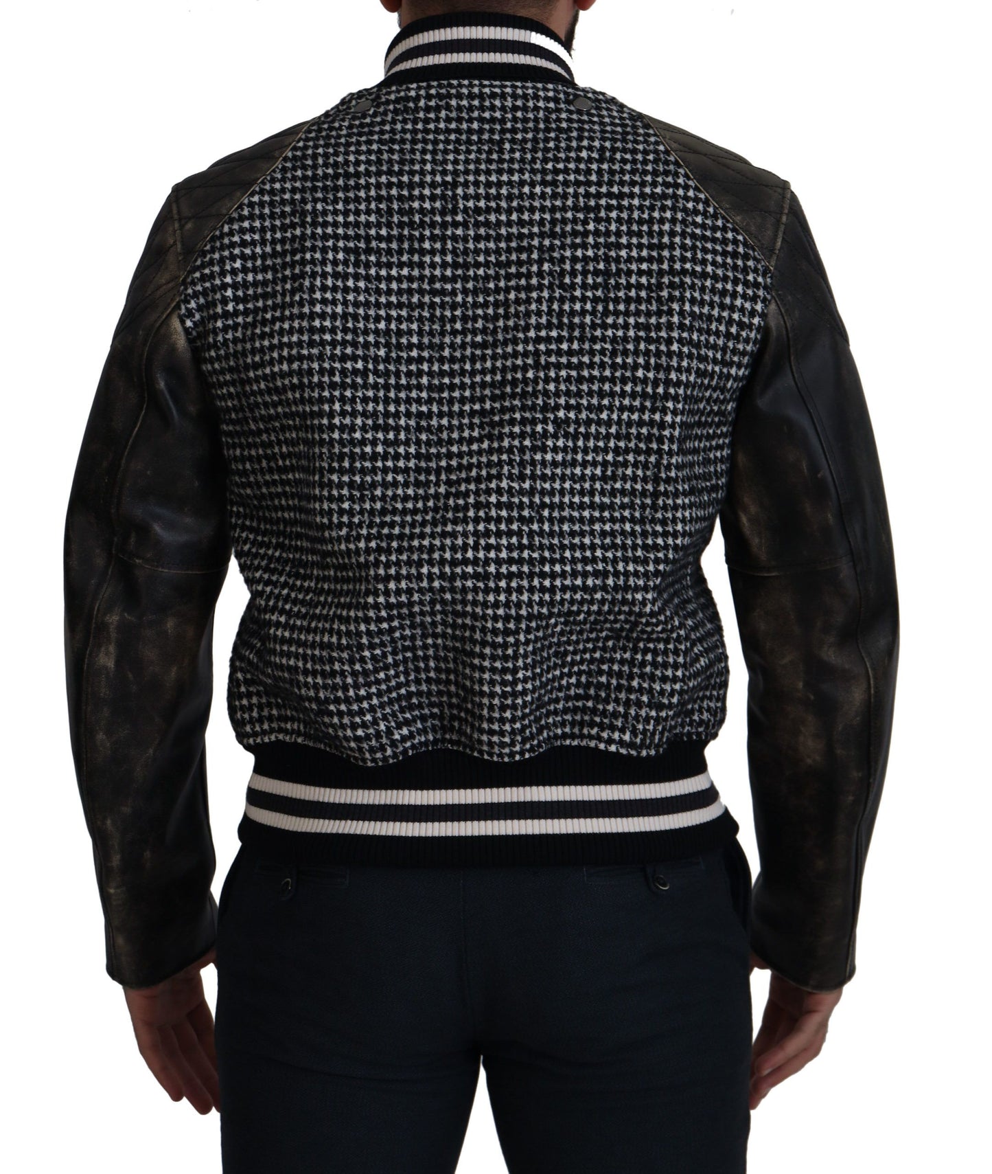 Dolce & Gabbana Multicolor Houndstooth Leather Bomber Jacket IT52 / L