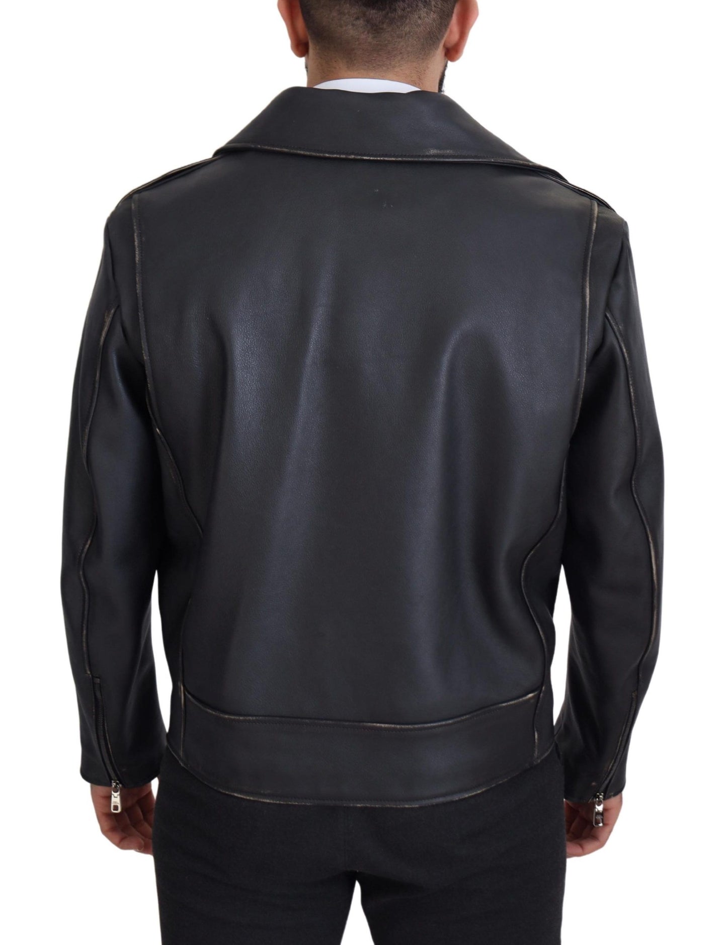 Dolce & Gabbana Elegant Black Leather Biker Jacket IT46 / S