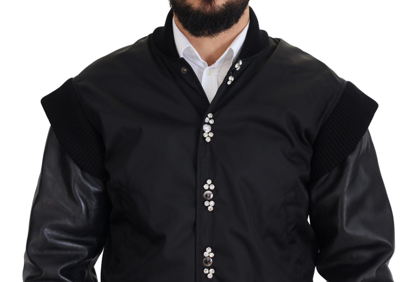 Dolce & Gabbana Elegant Black Crystal-Embellished Bomber Jacket IT46 / S