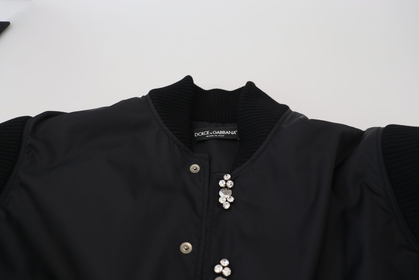 Dolce & Gabbana Elegant Black Crystal-Embellished Bomber Jacket IT46 / S