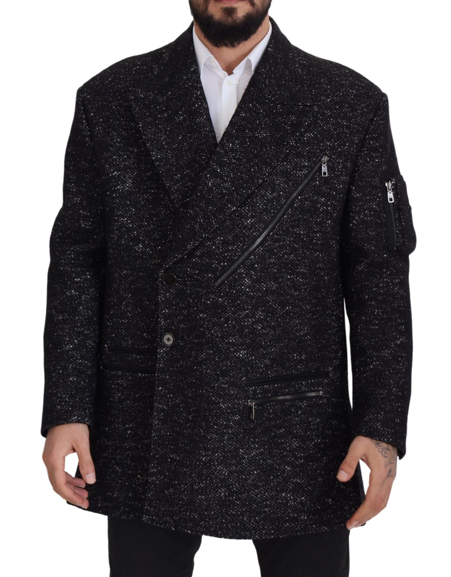 Dolce & Gabbana Sleek Patterned Wool Double Breasted Jacket IT52 / L