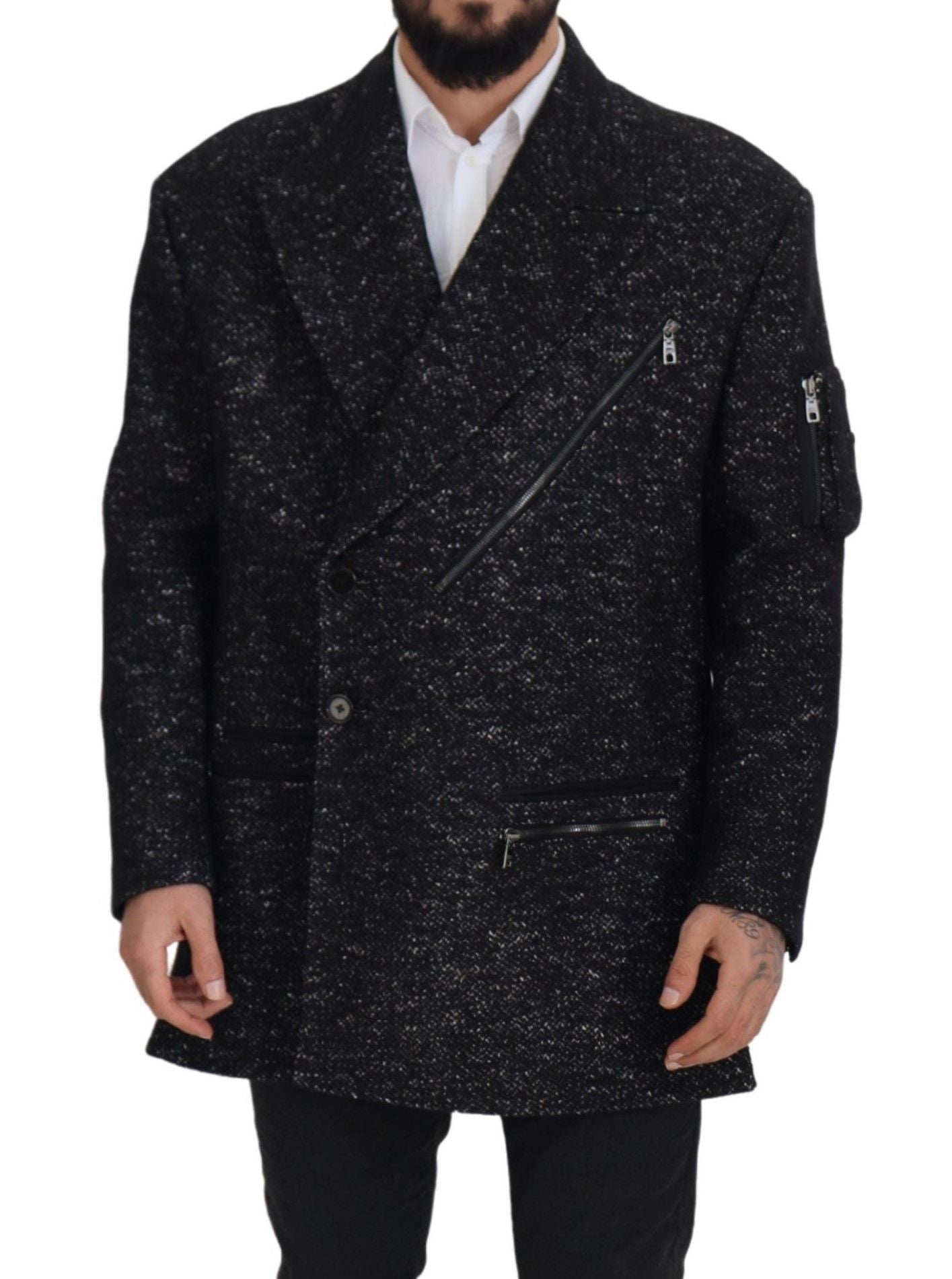 Dolce & Gabbana Sleek Patterned Wool Double Breasted Jacket IT52 / L