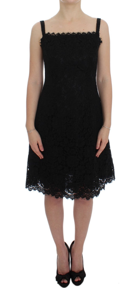 Dolce & Gabbana Elegant Black Floral Lace Knee-Length Dress IT40 | S