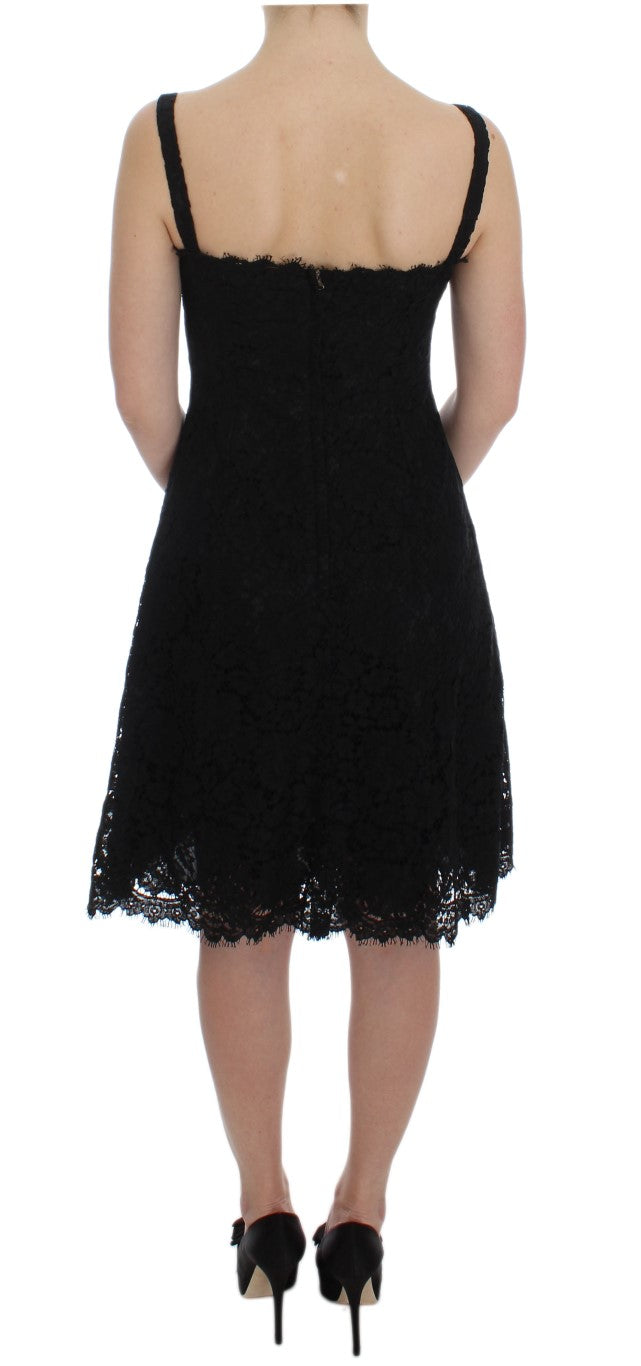 Dolce & Gabbana Elegant Black Floral Lace Knee-Length Dress IT40 | S