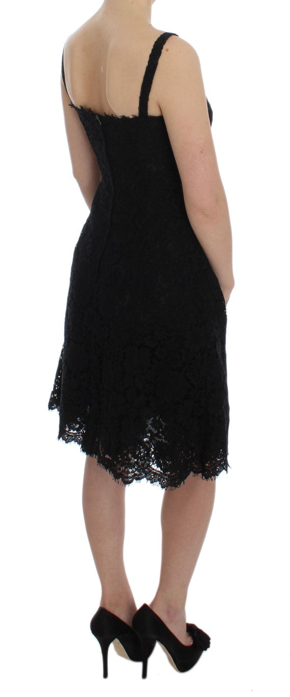 Dolce & Gabbana Elegant Black Floral Lace Knee-Length Dress IT40 | S