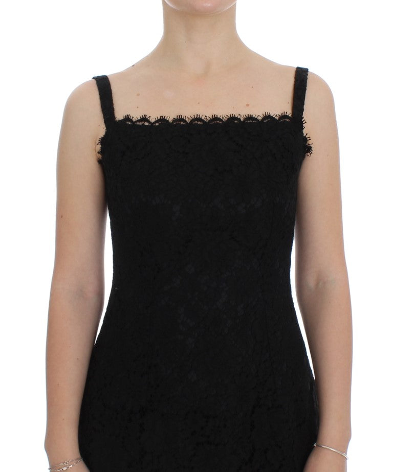 Dolce & Gabbana Elegant Black Floral Lace Knee-Length Dress IT40 | S