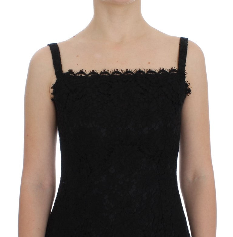 Dolce & Gabbana Elegant Black Floral Lace Knee-Length Dress IT40 | S