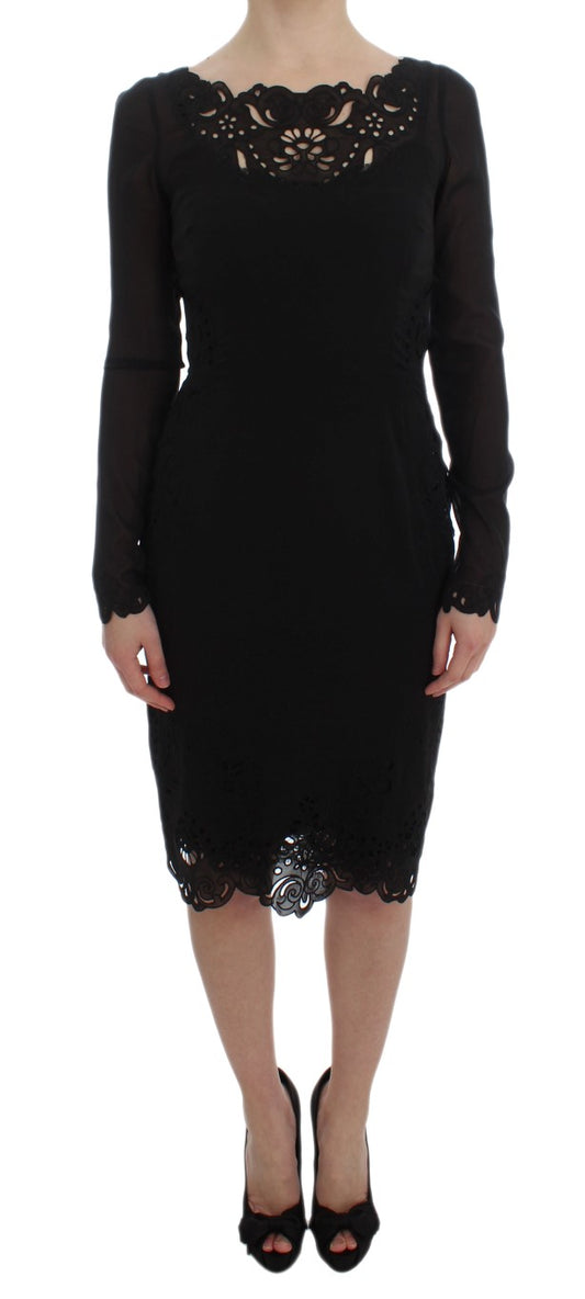 Dolce & Gabbana Elegant Black Floral Lace Sheath Dress IT36 / XS