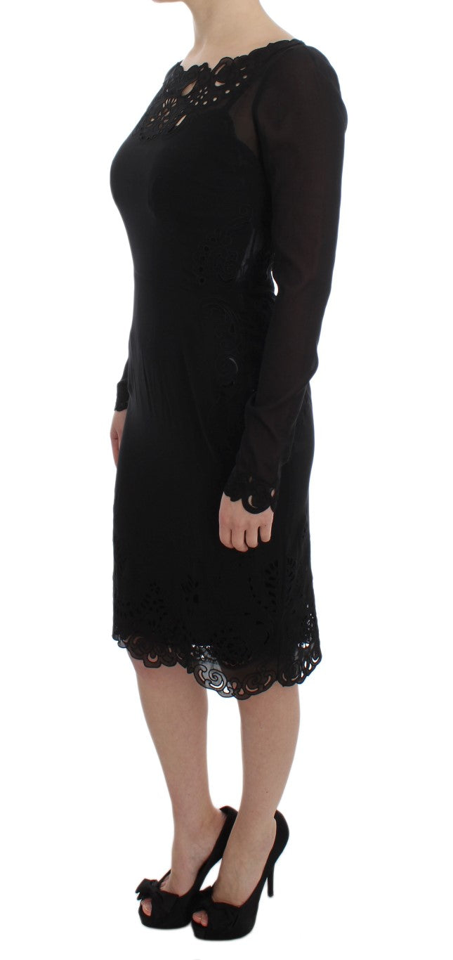 Dolce & Gabbana Elegant Black Floral Lace Sheath Dress IT36 / XS