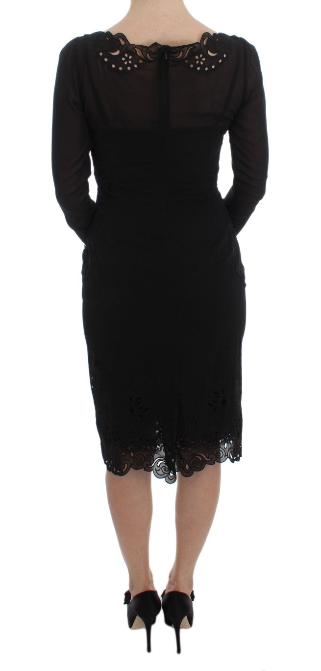 Dolce & Gabbana Elegant Black Floral Lace Sheath Dress IT36 / XS