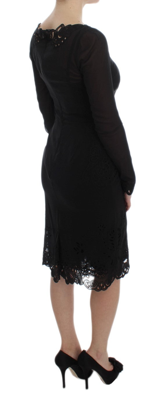 Dolce & Gabbana Elegant Black Floral Lace Sheath Dress IT36 / XS