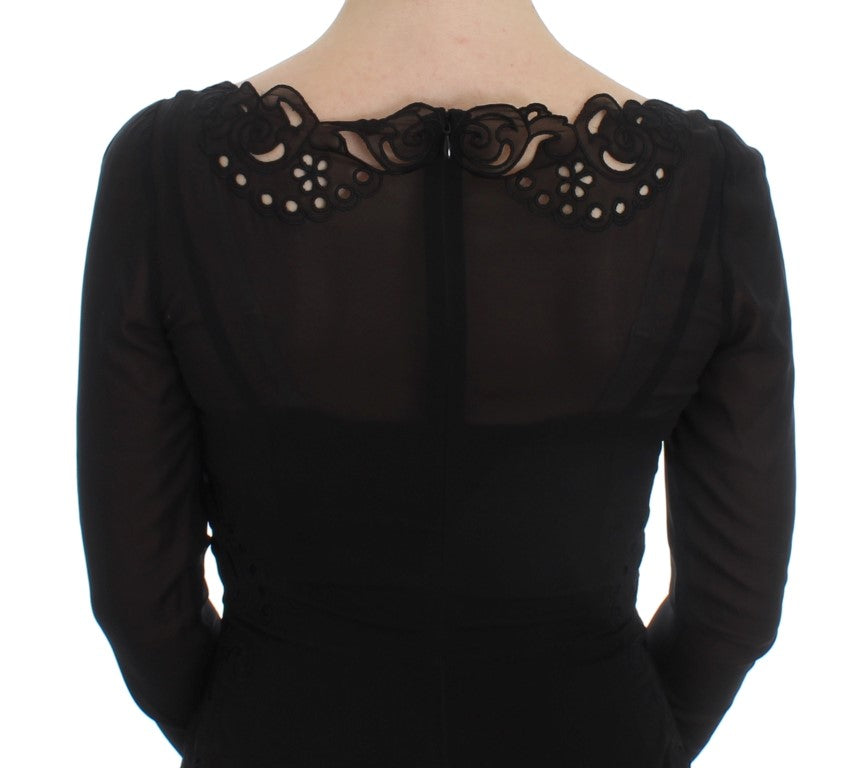 Dolce & Gabbana Elegant Black Floral Lace Sheath Dress IT36 / XS