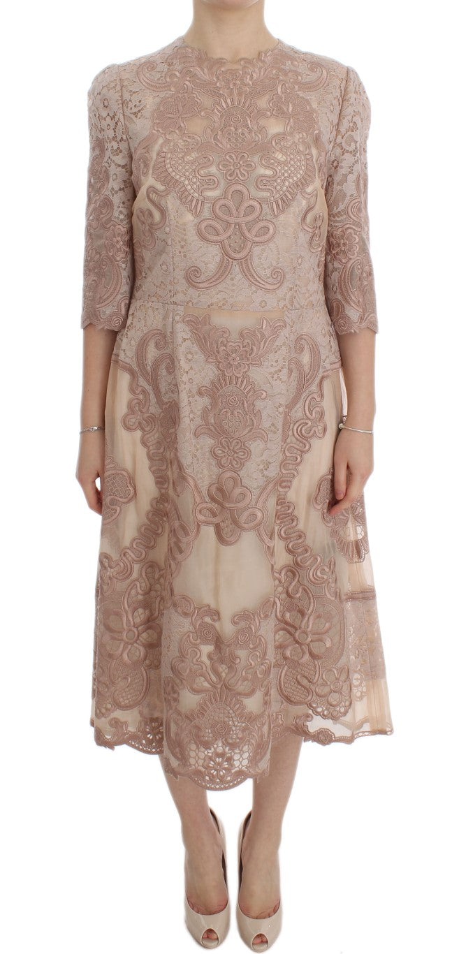 Dolce & Gabbana Elegant Pink Lace Embroidered Shift Dress IT38 / XS