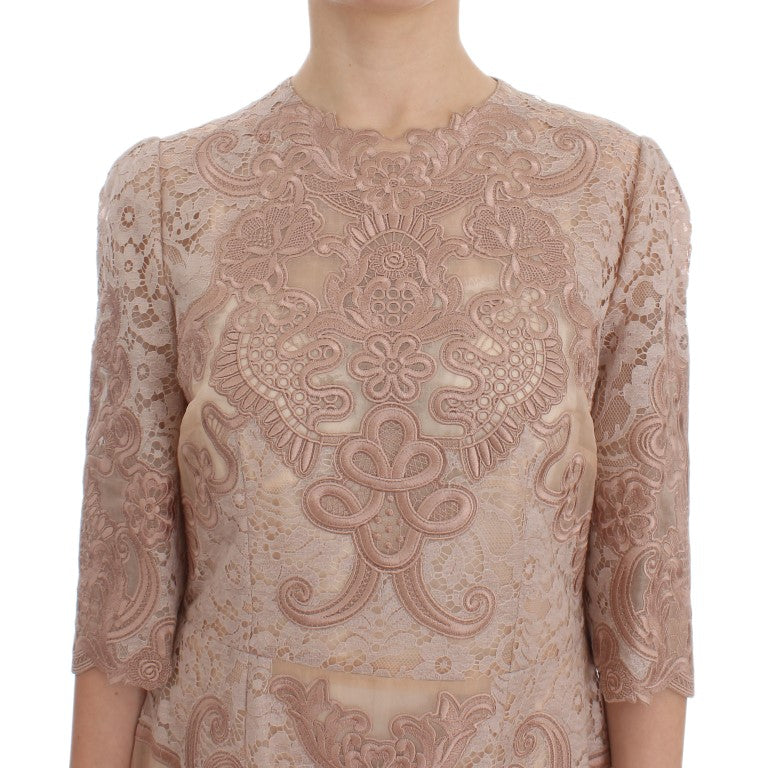 Dolce & Gabbana Elegant Pink Lace Embroidered Shift Dress IT38 / XS