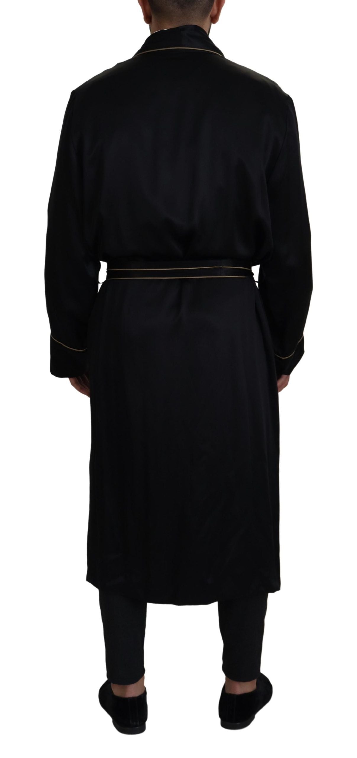 Dolce & Gabbana Elegant Black Silk Long Robe Coat IT50 / L