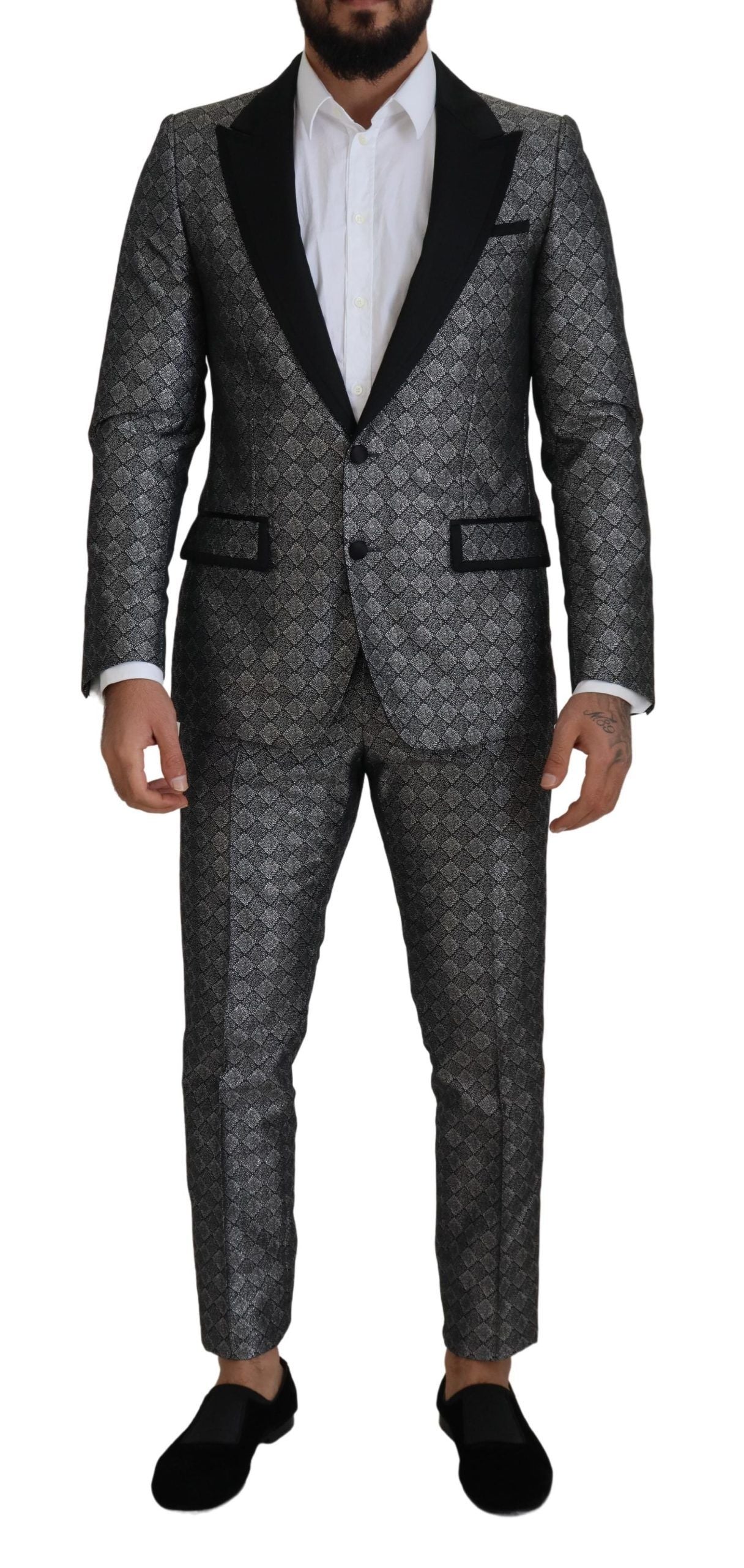 Dolce & Gabbana Elegant Silver Patterned Slim Fit Suit IT50 / L