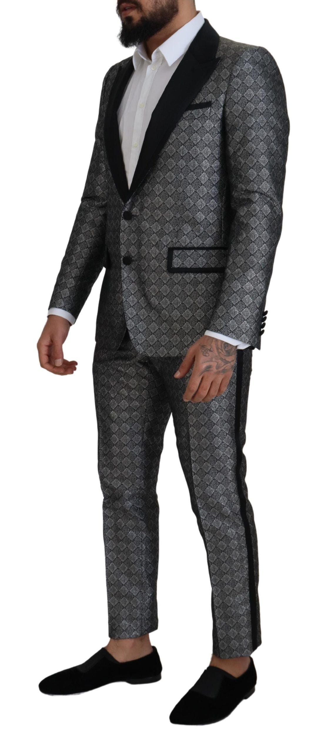 Dolce & Gabbana Elegant Silver Patterned Slim Fit Suit IT50 / L