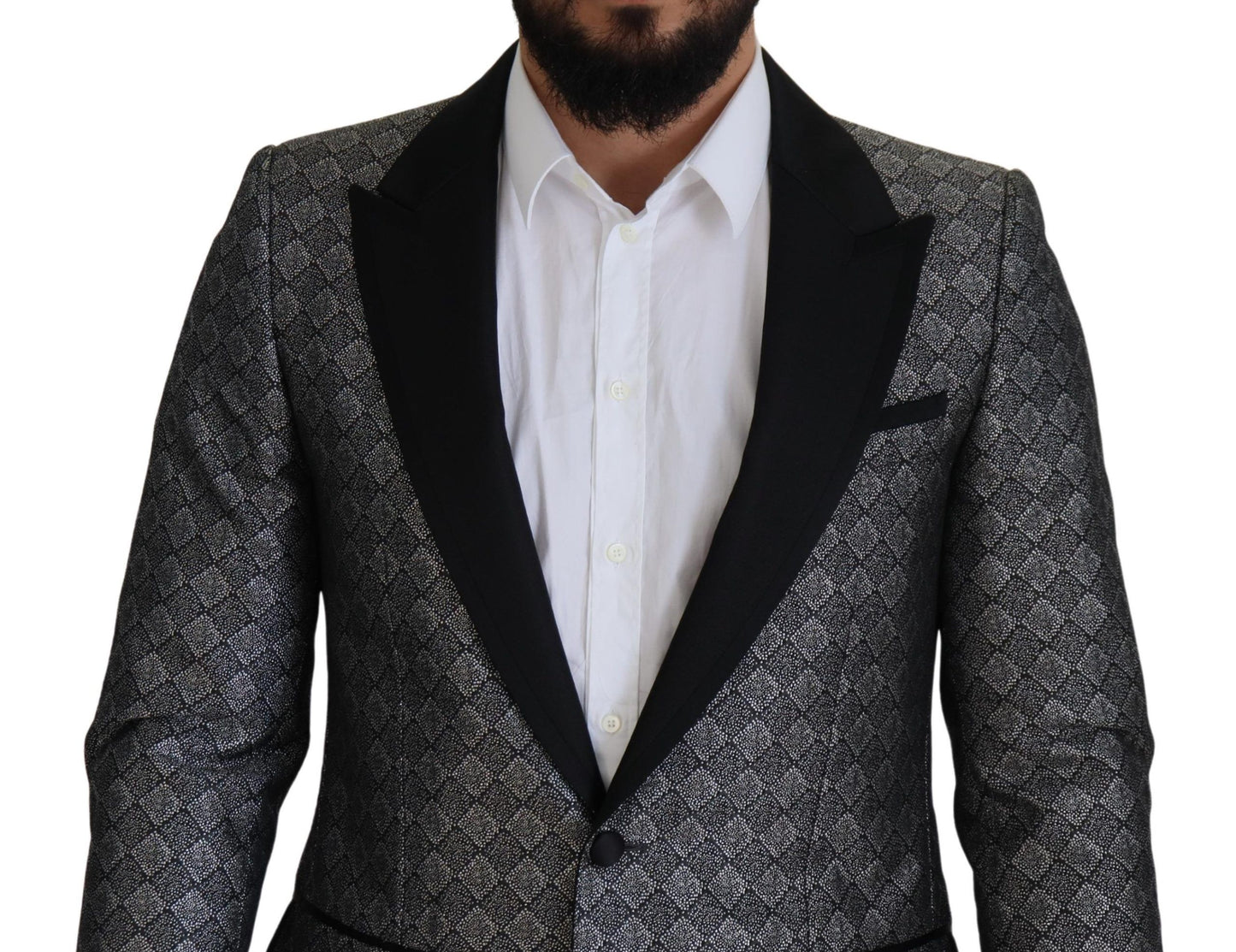 Dolce & Gabbana Elegant Silver Patterned Slim Fit Suit IT50 / L