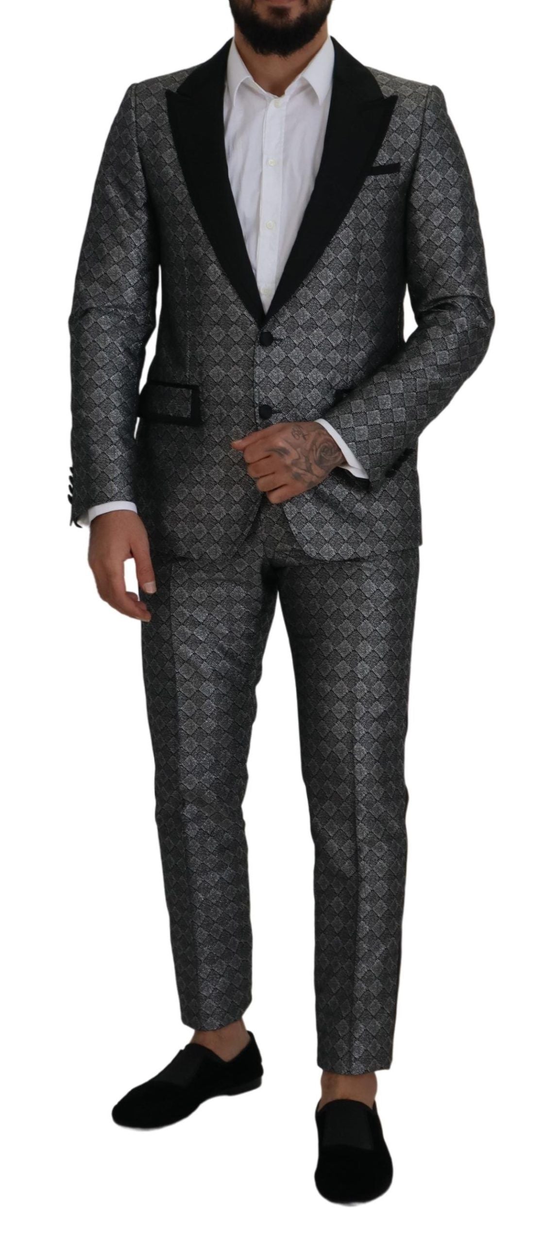 Dolce & Gabbana Elegant Silver Patterned Slim Fit Suit IT50 / L