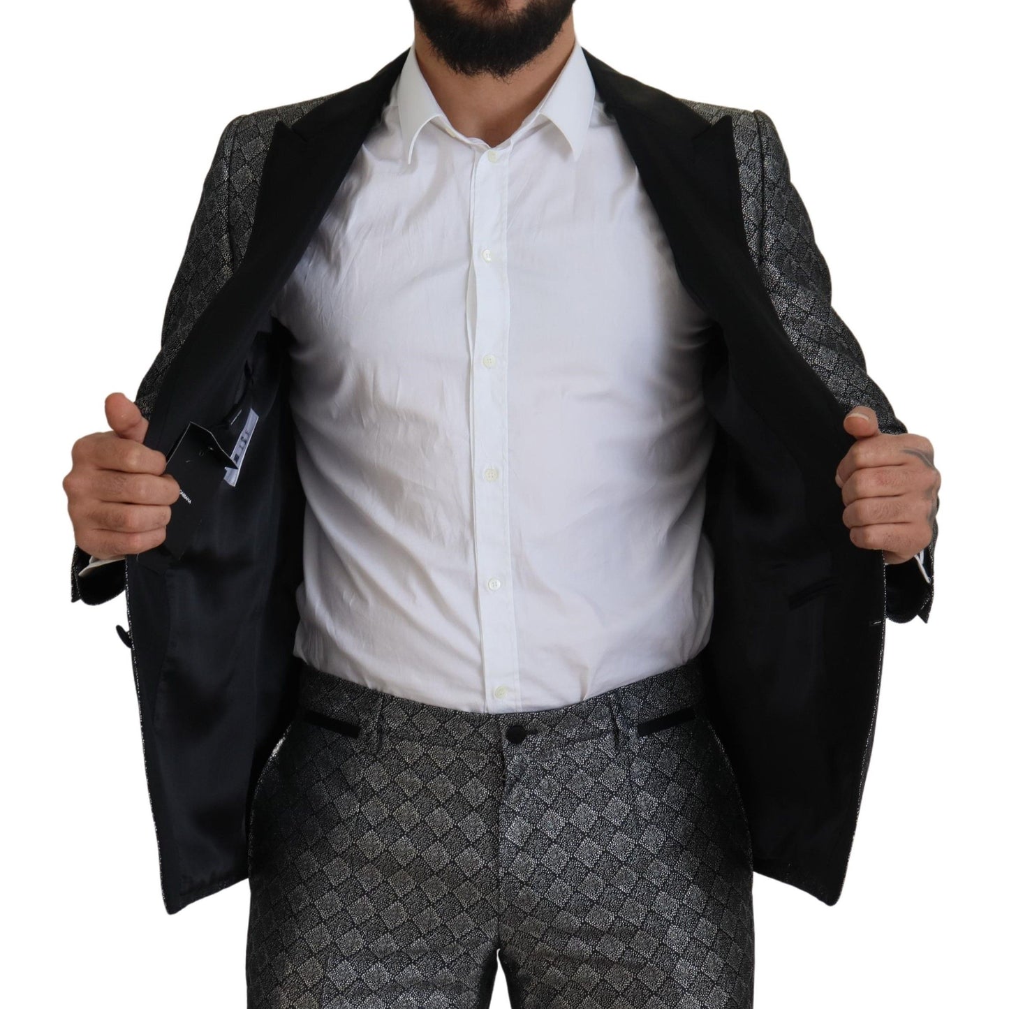 Dolce & Gabbana Elegant Silver Patterned Slim Fit Suit IT50 / L